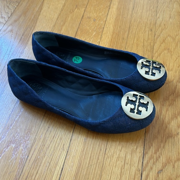 Tory Burch Womens Navy Blue Denim Quilted Quinn Ballet Flats Size 7.5 - Picture 3 of 5